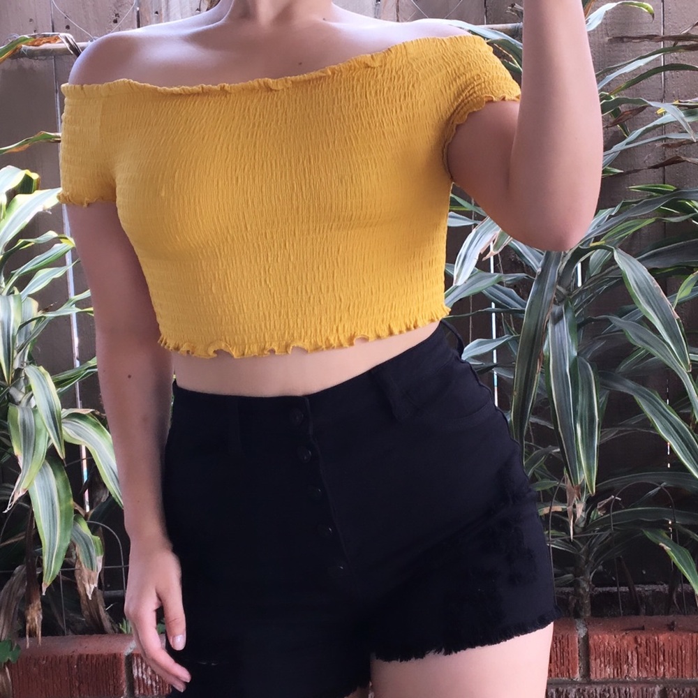Off shoulder shirred top